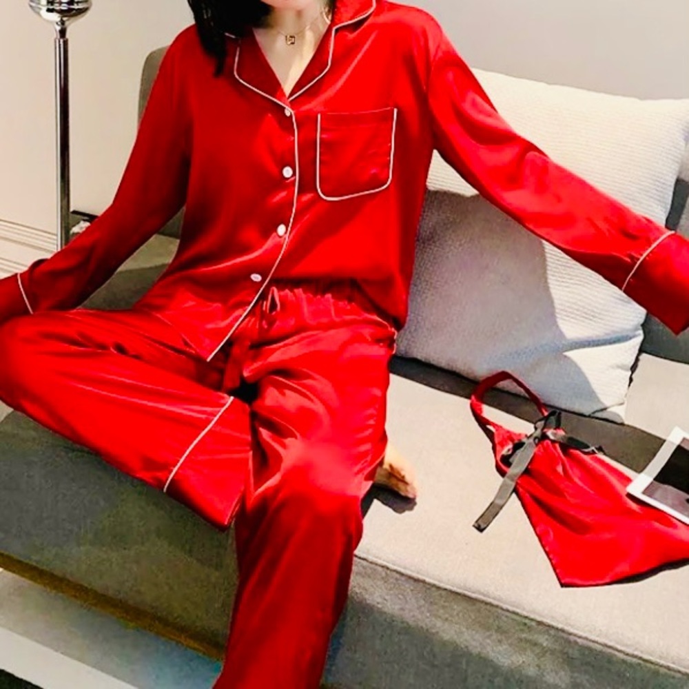 New! Red Silky Satin Pajama Set